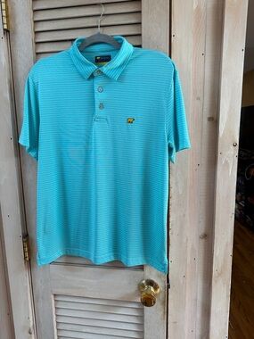 Jack Nicklaus Aqua-Teal w/ White Stripe Polo Golf Shirt w/ Bear Logo Medium